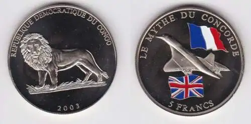 5 Francs Nickelmünze Kongo Congo 2003 Le Mythe du Concorde (120530)