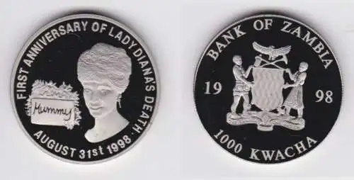 1000 Kwacha Nickel Münze Sambia Zambia 1998 Lady Diana Stgl. (123977)
