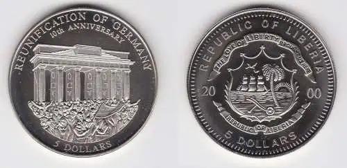 5 Dollar Nickel Münze Liberia 2000 Mauerfall 10 Jahre Wiedervereinigung (120612)