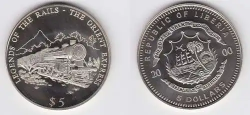 5 Dollar Nickel Münze Liberia 2000 The Orient Express Stgl. (126394)