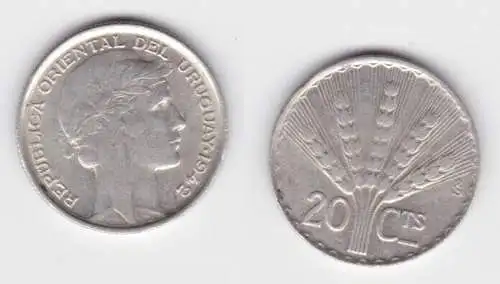 2 Centesimos Silber Münze 1942 Uruguay (140724)