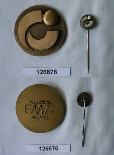 Medaille + Anstecknadel Miniatur Volleyball EM 77 Finnland (126676)
