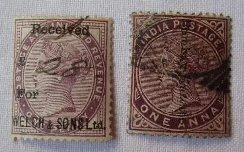 2 seltene alte Briefmarken Indien gestempelt (108844)