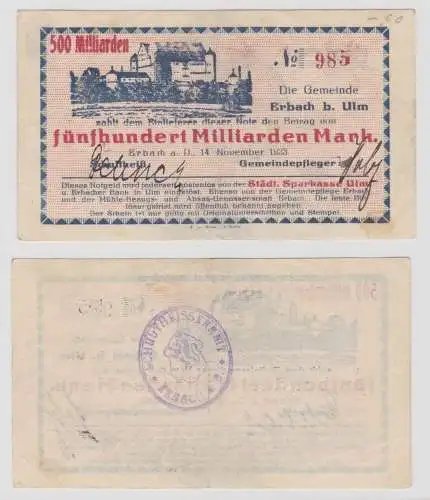 500 Milliarden M. Banknote Inflation Gemeinde Erbach bei Ulm 14.11.1923 (137273)