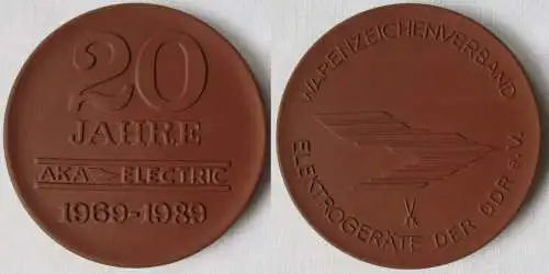 DDR Medaille Meissner Porzellan 20 Jahre AKA Electric 1969-1989 (145074)