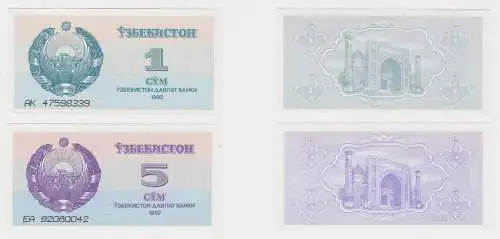 1 und 5 Sum Banknoten Usbekistan Uzbekistan 1992 kassenfrisch (138023)