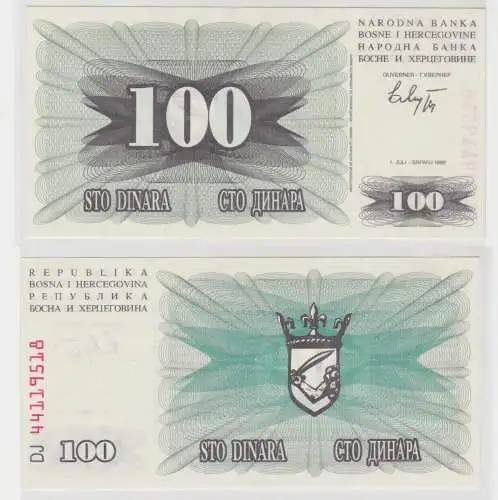 100 Dinar Dinara Banknote Bosnien Bosnia 1992 kassenfrisch (138004)