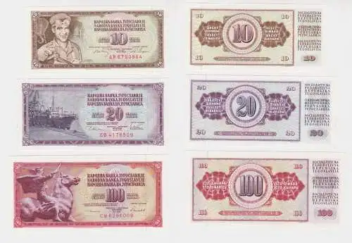 10, 50 und 100 Dinar Banknoten Jugoslawien 1968-1986 kassenfrisch (138700)
