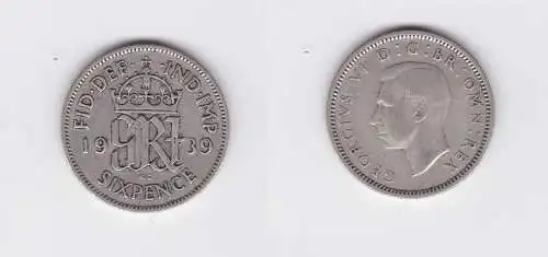 6 Pence Silber Münze Großbritannien  Georg VI. 1939 (127166)
