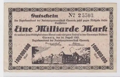 1 Milliarde Mark Banknote Amtshauptmannschaft Chemnitz 24.08.1923 (120245)