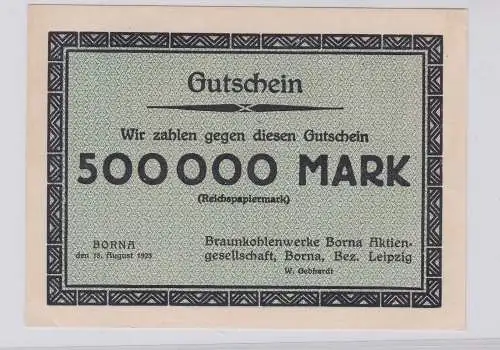 500000 Mark Banknote Braunkohlenwerke Borna 15.8.1923 (126376)