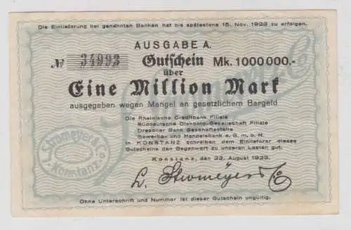 1 Million Mark Banknote Konstanz Strohmeyer & Co. 22.8.1923 (133653)
