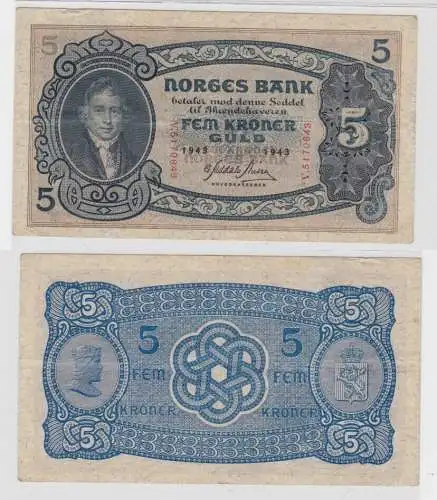 5 Kronen Banknote Norwegen 1943 Pick 7 c (135018)
