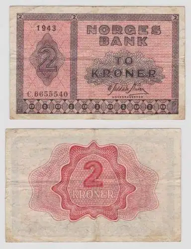 2 Kronen Banknote Norwegen 1943 Pick 16 a1 (139080)