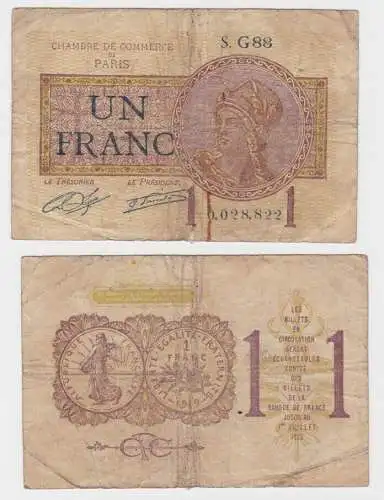 Frankreich 1 Franc Banknote Chambre de Commerce de Paris 1922 (140011)