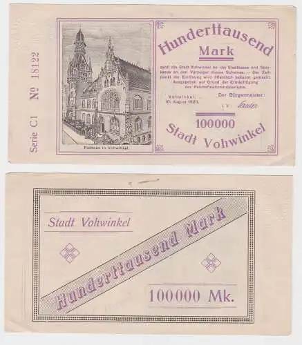 100000 Mark Banknote Stadt Vohwinkel 10.08.1923 (121997)