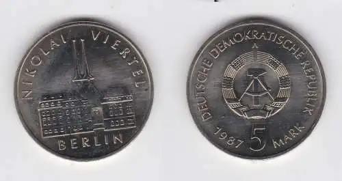 DDR Gedenk Münze 5 Mark Berlin Nikolai Viertel 1987 Stempelglanz (137091)