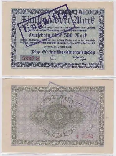500 Mark Banknote Chemnitz Pöge Elektrizitäts AG 26.10.1922 (121913)