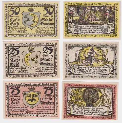25, 50 & 75 Pfennig Banknoten Notgeld Stadt Grabow gültig bis 30.6.1922 (121096)