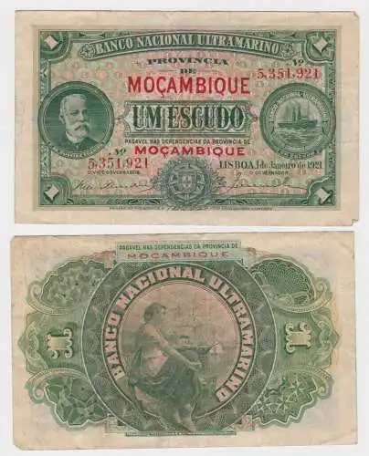 1 Escudo Banknote Mocambique Mosambik 1.1.1921 Pick 66 (143907)