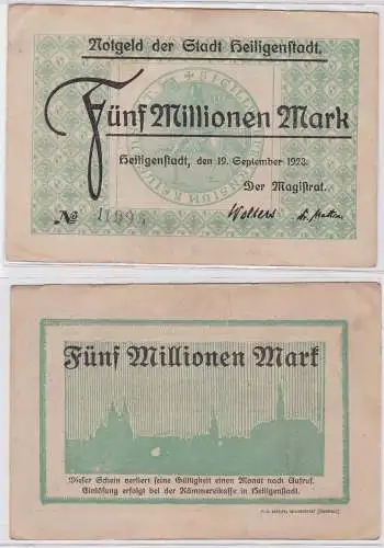 5 Millionen Mark Banknote Stadt Heiligenstadt 19.09.1923 (122087)
