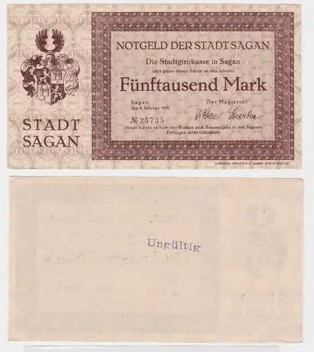 5000 Mark Banknote Stadt Girokasse Sagan Schlesien 8.02.1923 (122154)