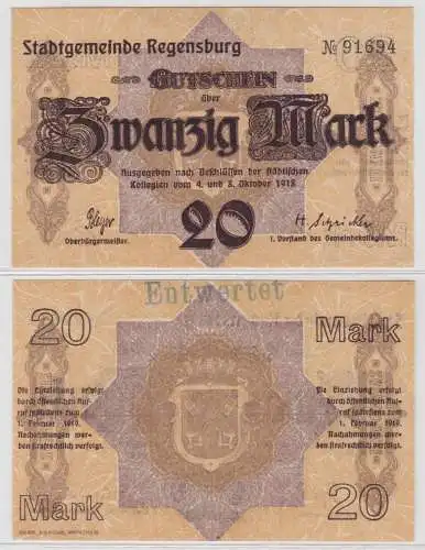 20 Mark Banknote Notgeld Stadt Regensburg 4./8.10.1918 (137557)