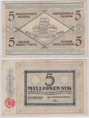 5 Millionen Mark Banknote Inflation Stadt Duisburg 15. August 1923 (135718)