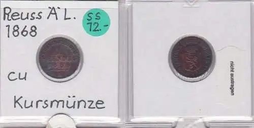 1 Pfennig Kupfer Münze Reuss-Obergreiz Ältere Linie 1868 A (121163)