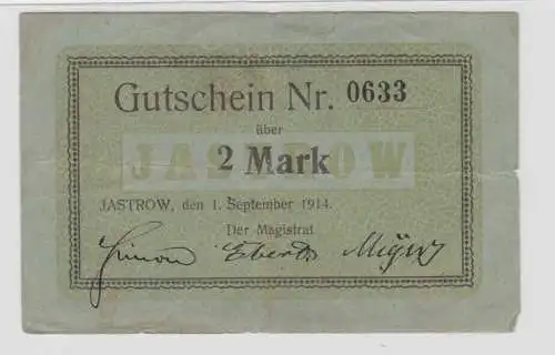 2 Mark Banknote Notgeld Stadt Jastrow Jastrowie 1. September 1914 (135749)