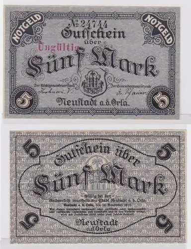 5 Mark Banknote Gemeinde Neustadt an der Orla 10.11.1918 (122436)