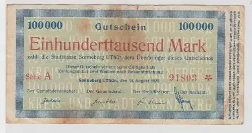 100000 Mark Banknote Stadtkasse Sonneberg 14.08.1923 (138311)