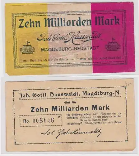 10 Milliarden Mark Banknote Magdeburg Neustadt Joh.Gottl.Hauswaldt 1923 (134271)