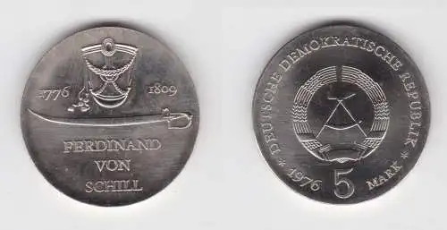 DDR Gedenk Münze 5 Mark Ferdinand von Schill 1976 Stempelglanz (137122)