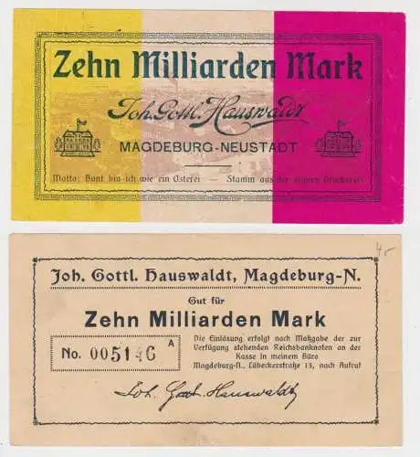 10 Milliarden Mark Banknote Magdeburg Neustadt Joh.Gottl.Hauswaldt 1923 (133382)