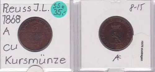 3 Pfennig Kupfer Münze Reuss-Obergreiz Ältere Linie 1868 (120572)