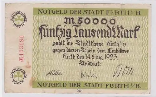 50000 Mark Banknote Stadt Fürth i.B. 14.8.1923 (121289)