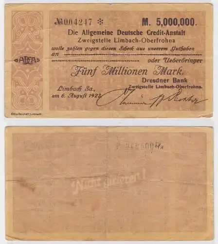 5 Millionen Mark Banknote allg. dt. Credit Anstalt Limbach 6.8.1923 (121805)