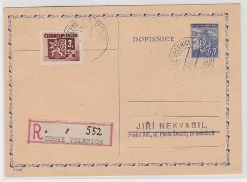 98956 Einschreiben Postkarte Ceske Velenice Tschechoslowakei 1945