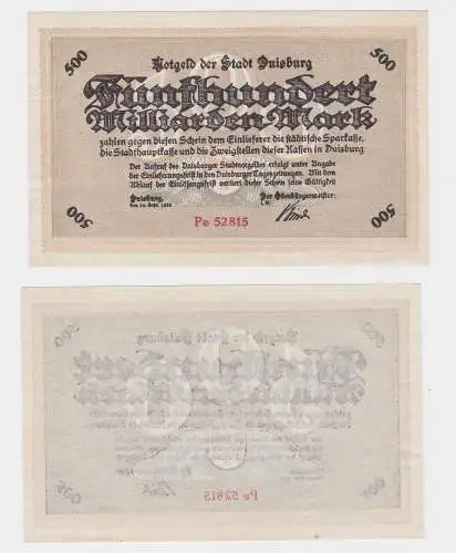 500 Milliarden Mark Banknote Stadt Duisburg 25.9.1923 (121279)