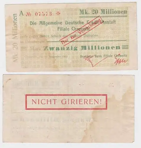 20 Millionen Mark Banknote allg.Dt.Credit Anstalt Chemnitz 19.09.1923 (119194)