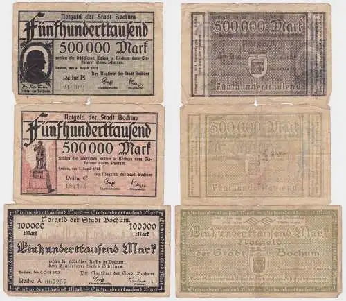 3 Banknoten Inflation Stadt Bochum 1923 (120739)