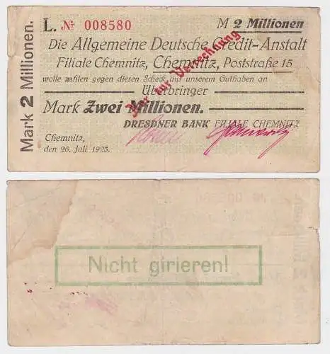 2 Millionen Mark Banknote Chemnitz ADCA 26.Juli 1923 (111787)