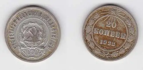 20 Kopeken Silber Münze Russland 1922 ss (134047)