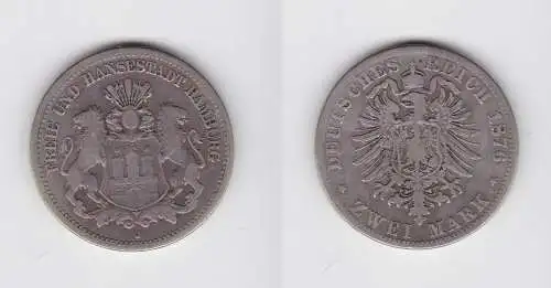 2 Mark Silbermünze Freie und Hansestadt Hamburg 1876 J Jäger 61  (143349)