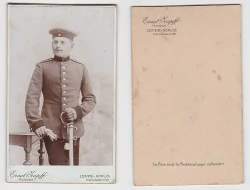 97904 Kabinettfoto Photograph Leipzig-Gohlis - Soldat in Uniform mit Degen