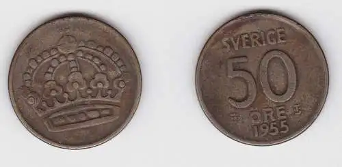 50 Öre Silber Münze Schweden 1955 ss (136944)