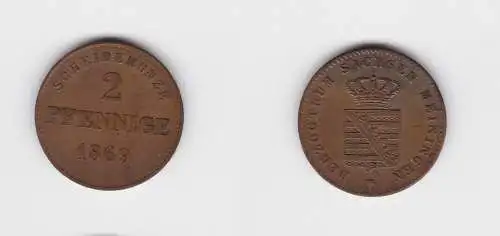 2 Pfennige Kupfer Münze Sachsen Meiningen 1869 ss+ (120758)