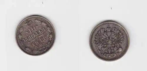 10 Kopeken Silber Münze Russland 1911 C.N.B. ss+ (125937)