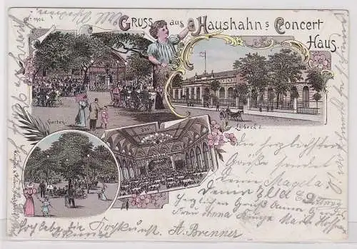 47806 Ak Lithographie Gruß aus Haushahns Concerthaus Lübeck 1900